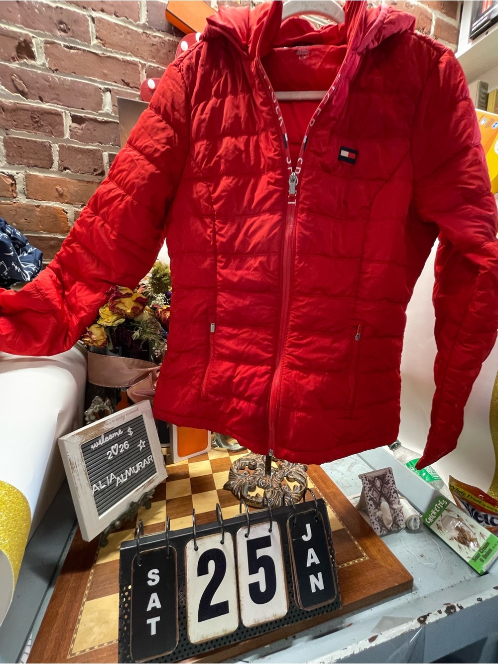 Tommy Hilfiger Vibrant Red Quilted Hooded Jacket